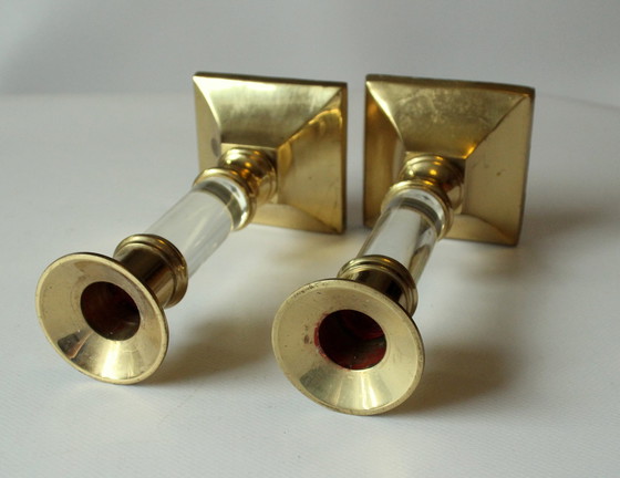 Image 1 of 2 Chandeliers Exceptionnels Laiton - Acrylique - Mid Century