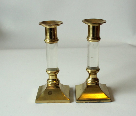 Image 1 of 2 Chandeliers Exceptionnels Laiton - Acrylique - Mid Century