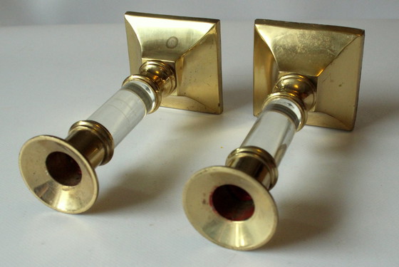 Image 1 of 2 Chandeliers Exceptionnels Laiton - Acrylique - Mid Century