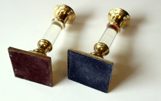 Image 1 of 2 Chandeliers Exceptionnels Laiton - Acrylique - Mid Century