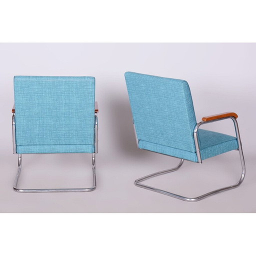 Paire de fauteuils Bauhaus vintage en acier chromé et tissu par Karel E. Ort pour Hynek Gottwald, Tchécoslovaquie 1930