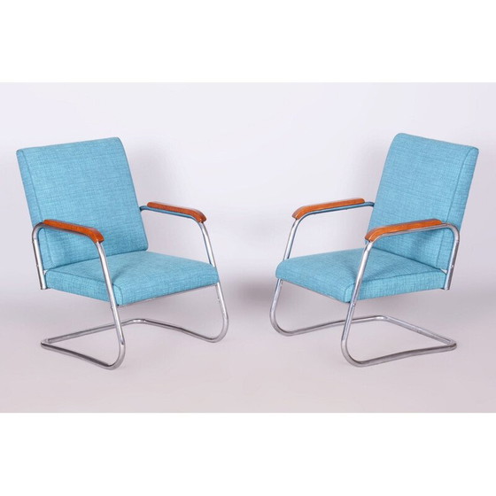 Image 1 of Paire de fauteuils Bauhaus vintage en acier chromé et tissu par Karel E. Ort pour Hynek Gottwald, Tchécoslovaquie 1930