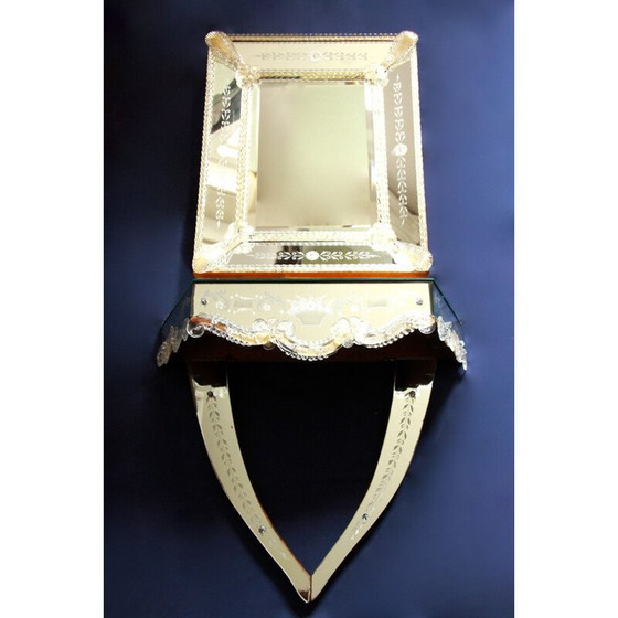 Image 1 of Miroir de courtoisie vintage avec étagère assortie, Italie 1940