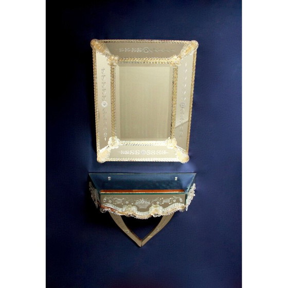 Image 1 of Miroir de courtoisie vintage avec étagère assortie, Italie 1940