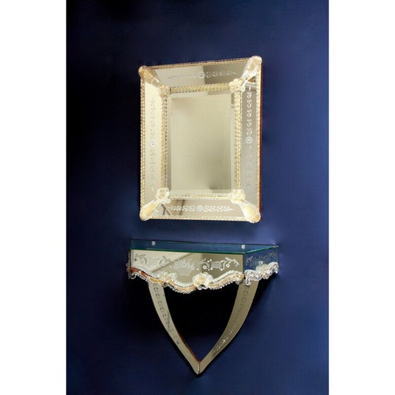 Image 1 of Miroir de courtoisie vintage avec étagère assortie, Italie 1940