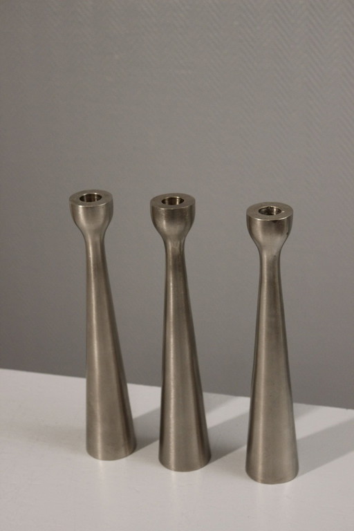 Lot De 3 Bougeoirs Diabolo Aluminium Vintage Design Scandinave Post-Moderne