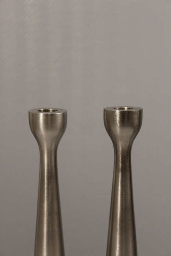 Image 1 of Lot De 3 Bougeoirs Diabolo Aluminium Vintage Design Scandinave Post-Moderne