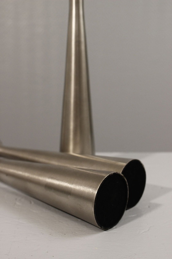 Image 1 of Lot De 3 Bougeoirs Diabolo Aluminium Vintage Design Scandinave Post-Moderne
