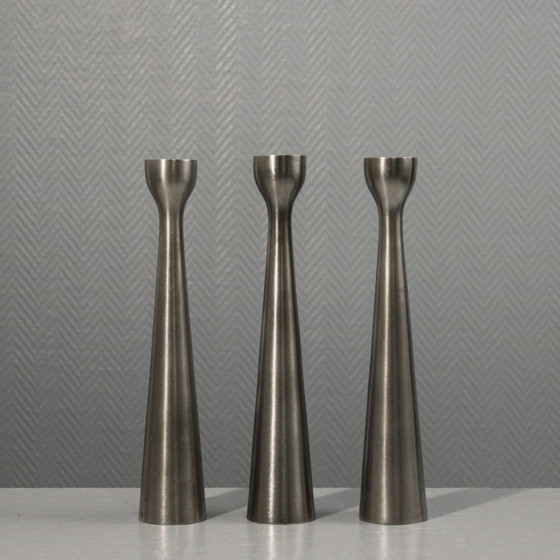 Image 1 of Lot De 3 Bougeoirs Diabolo Aluminium Vintage Design Scandinave Post-Moderne
