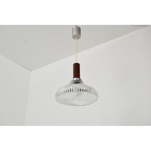 Suspension vintage en verre et métal, Tchécoslovaquie 1960