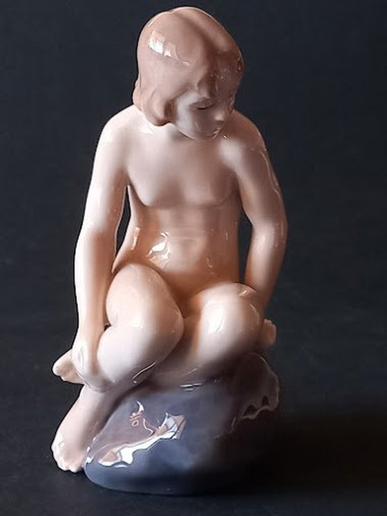 Image 1 of Royal Copenhagen 'Girl on Stone' par Ada Bonfils