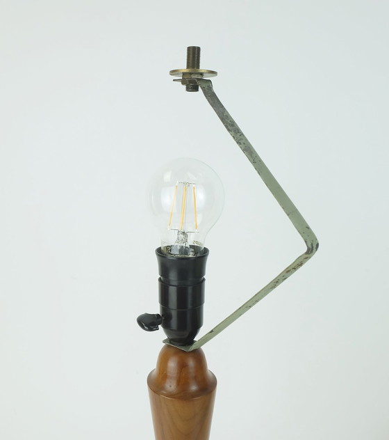 Image 1 of Rare Grande Lampe de Table Cocoon Moderne Mid Century Base en Bois de Cerisier 1970S