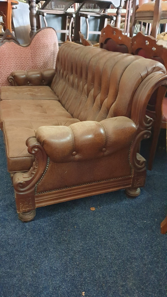 Image 1 of Retro Vintage Classique Fauteuils en cuir avec canapé Noyer