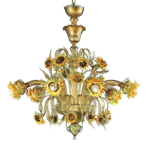 Lustre contemporain en verre de Murano avec tournesols vénitiens