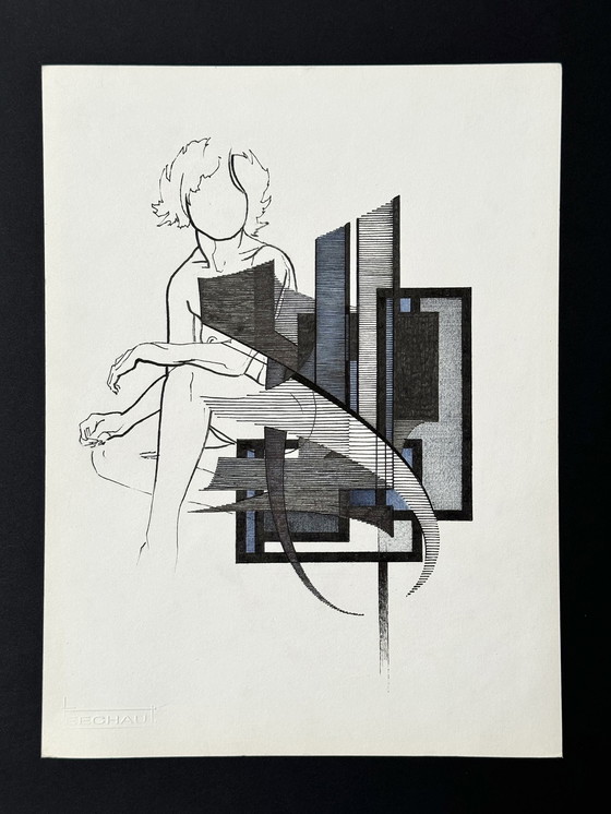 Image 1 of Composition graphique avec une femme - Eugèn Eechaut (1928-2019)