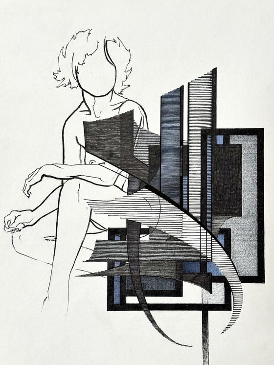 Image 1 of Composition graphique avec une femme - Eugèn Eechaut (1928-2019)