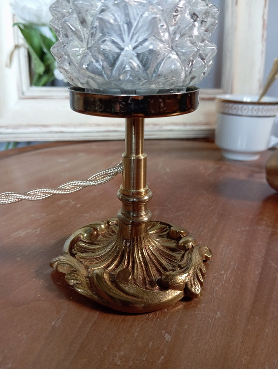 Image 1 of Lampe À Poser Rétro Chic Bronze Et Verre Fuselé Pointe Diamant