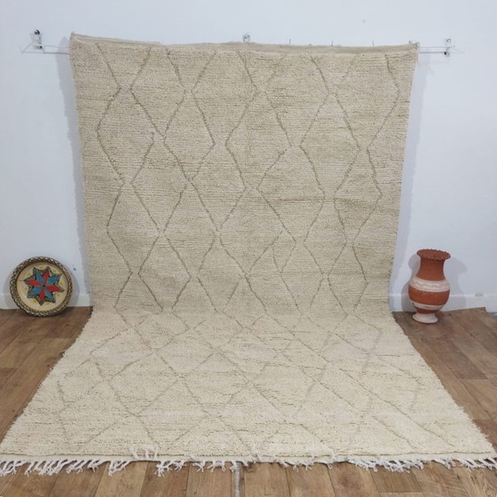 Image 1 of Handgewebter Weißer Berber-Teppich Aus Naturwolle - Tapis berbère blanc fait main en laine naturelle