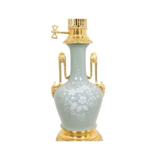 Image 1 of Paire de lampes Céladon en porcelaine et bronze, France 1880