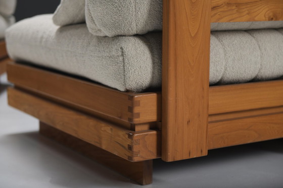 Image 1 of Perfect Elm Wooden Lounge Set In Bouclé By Maison Regain France 1970S