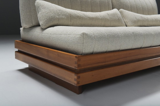 Image 1 of Perfect Elm Wooden Lounge Set In Bouclé By Maison Regain France 1970S