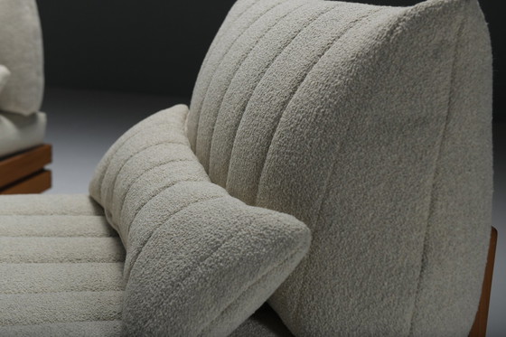 Image 1 of Perfect Elm Wooden Lounge Set In Bouclé By Maison Regain France 1970S