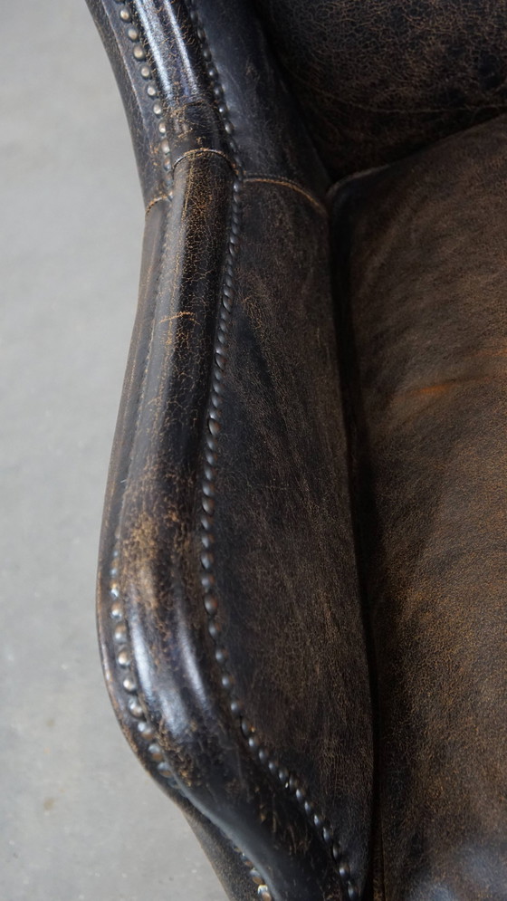 Image 1 of Fauteuil en cuir de bœuf noir