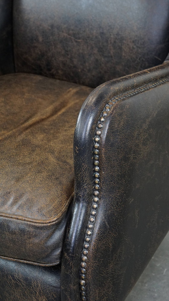 Image 1 of Fauteuil en cuir de bœuf noir