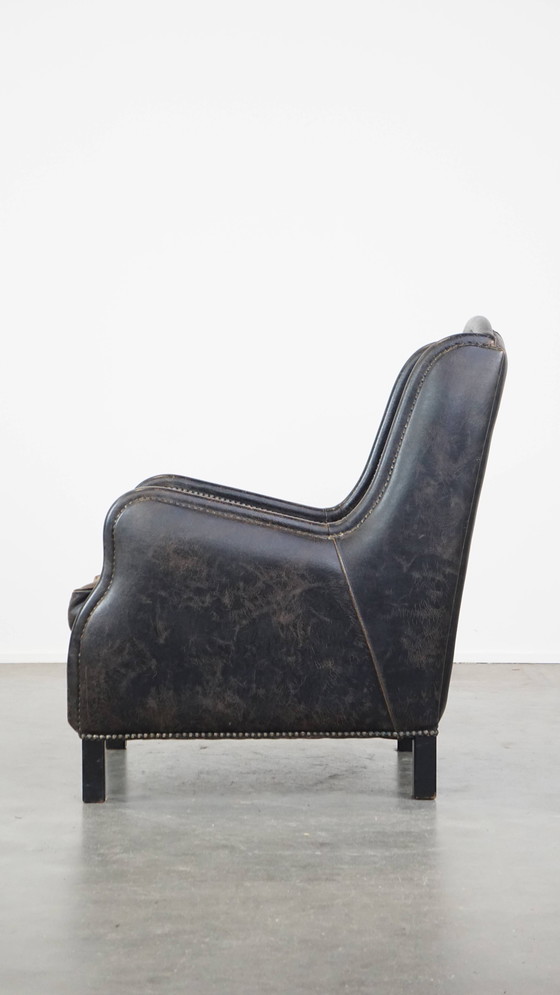Image 1 of Fauteuil en cuir de bœuf noir