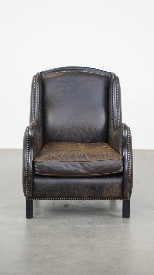 Fauteuil en cuir de bœuf noir