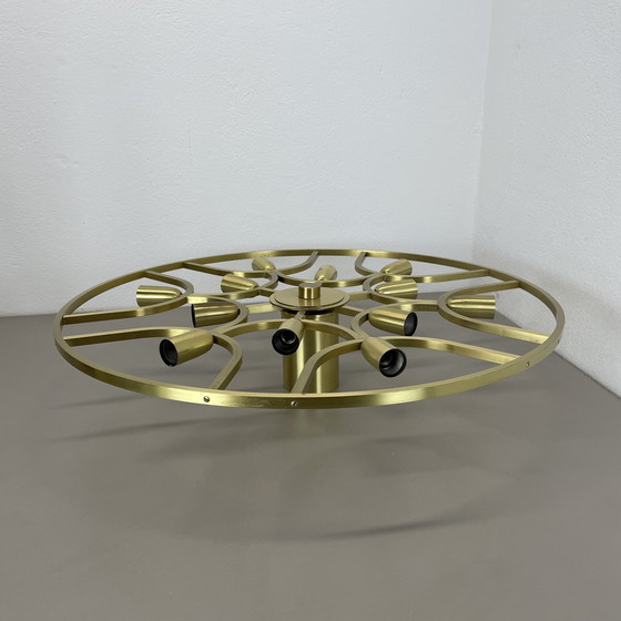 Image 1 of Grand plafonnier 64 cm à 12 ampoules en laiton, style Stilnovo, Italie, années 1960