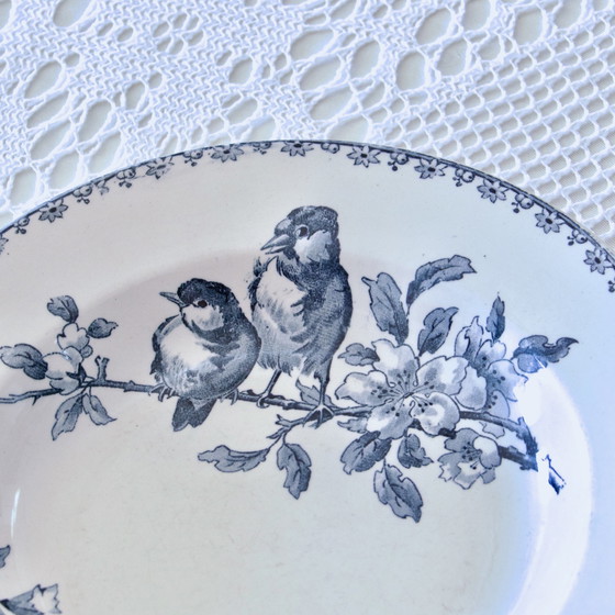 Image 1 of Assiettes Xixe Sarreguemines "Favori" Terre De Fer Aux Oiseaux