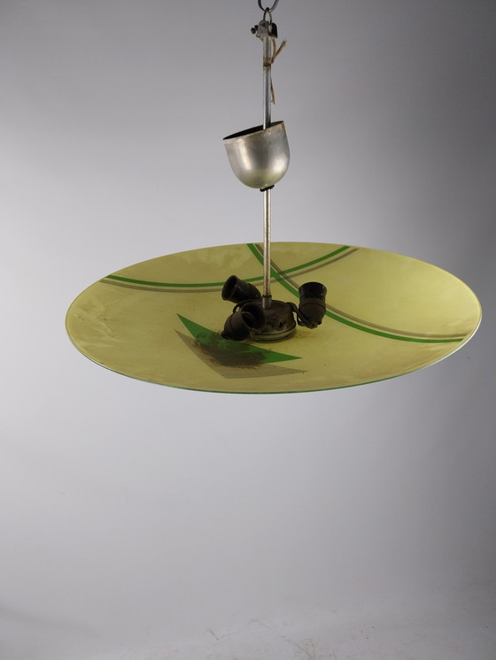 Image 1 of  1 X Plafonnier en verre vert 1960's tchèque 60Cm
