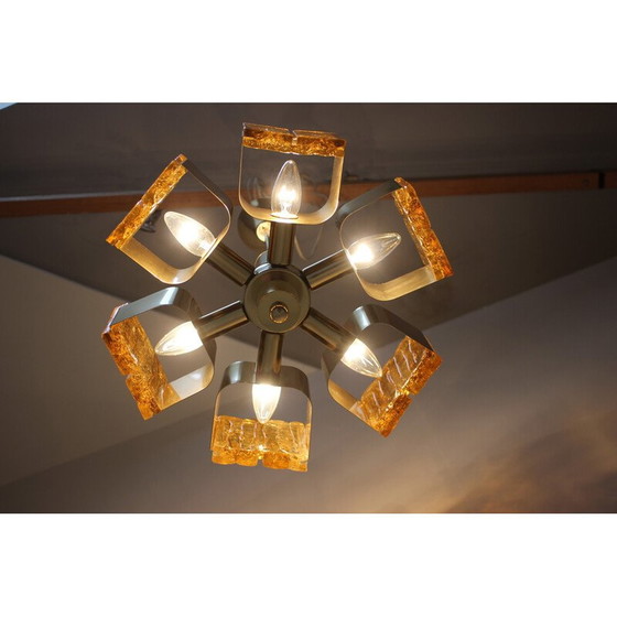 Image 1 of Lustre vintage en laiton, Hongrie 1970