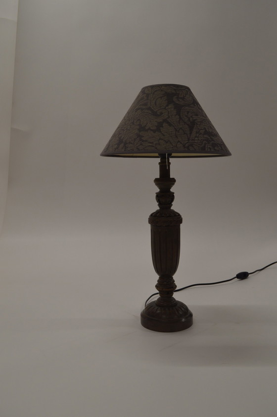 Image 1 of Lampe, patine olive, abat-jour gris