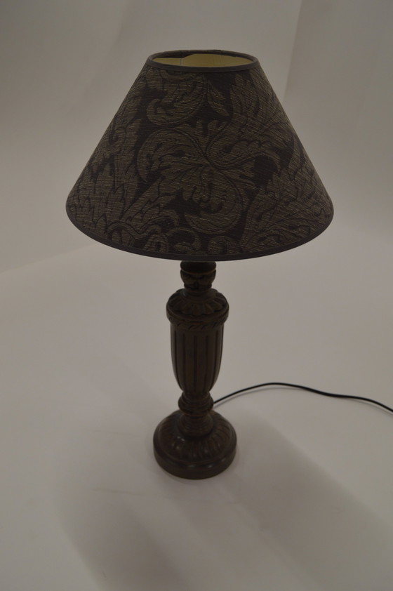 Image 1 of Lampe, patine olive, abat-jour gris