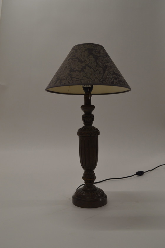 Image 1 of Lampe, patine olive, abat-jour gris