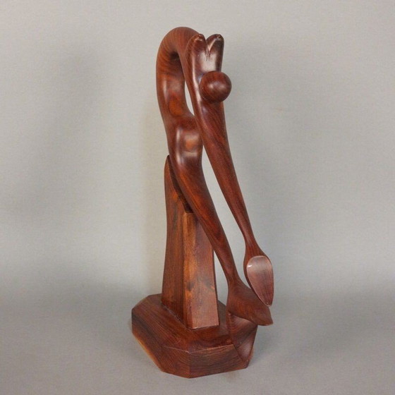 Image 1 of Sculpture vintage en bois de teck sur base avec représentation d'une sirène, Danemark 1950