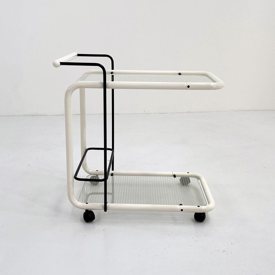 Image 1 of Chariot de service postmoderne blanc avec motif Quaderna, 1980S