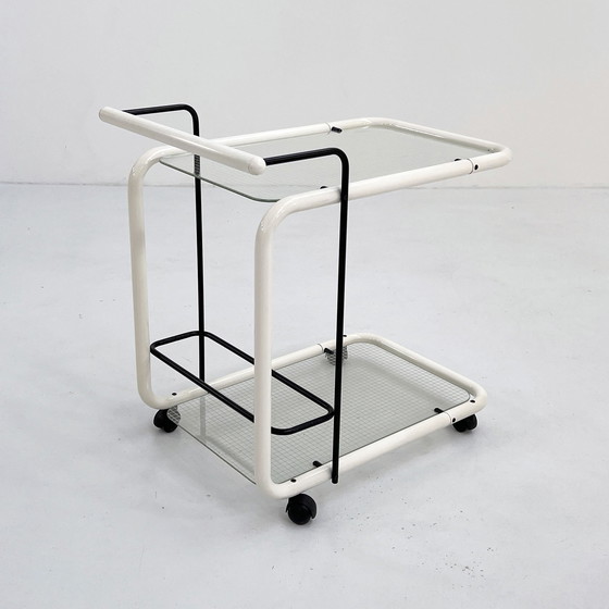 Image 1 of Chariot de service postmoderne blanc avec motif Quaderna, 1980S