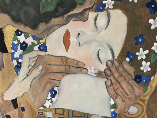 "Le Baiser" D'après Gustav Klimt, Peint à la main (détail)