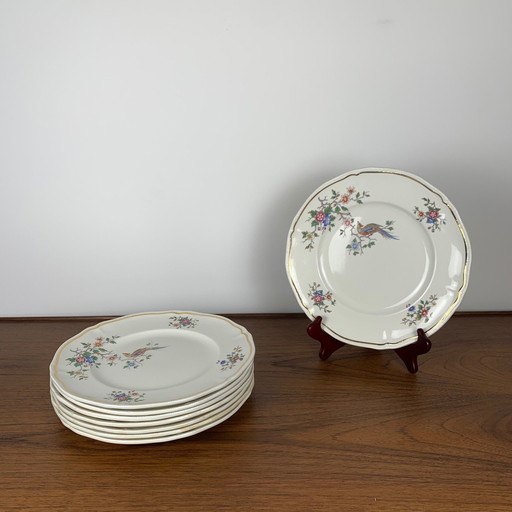 Ensemble de 8 assiettes plates, modèle "Chantilly" de Longchamp, 1950/60