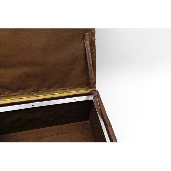 Image 1 of Pouf vintage en cuir brun chocolat, Suisse 1960