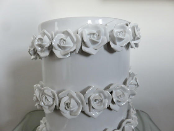 Image 1 of Vase En Céramique Barbotine Blanche, Italie, Années 80