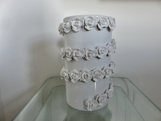 Image 1 of Vase En Céramique Barbotine Blanche, Italie, Années 80