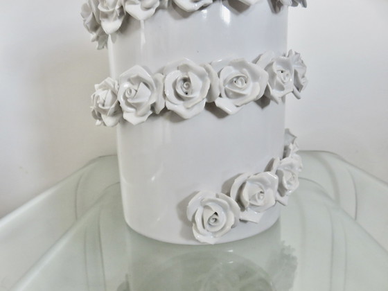 Image 1 of Vase En Céramique Barbotine Blanche, Italie, Années 80