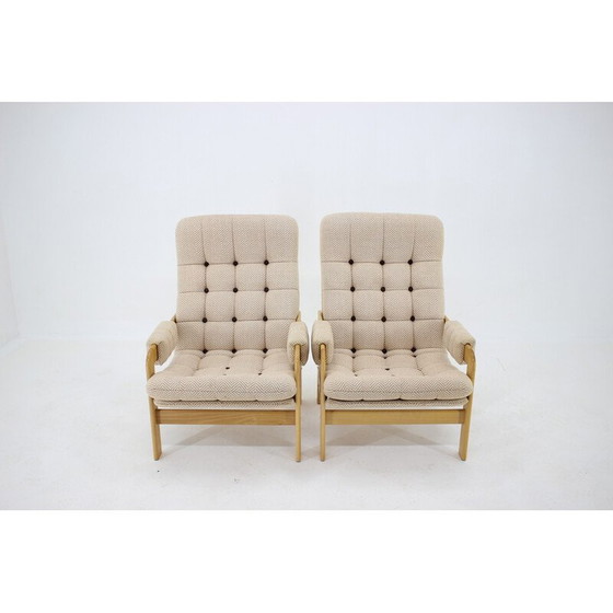 Image 1 of Paire de fauteuils vintage en hêtre à haut dossier, Tchécoslovaquie 1970