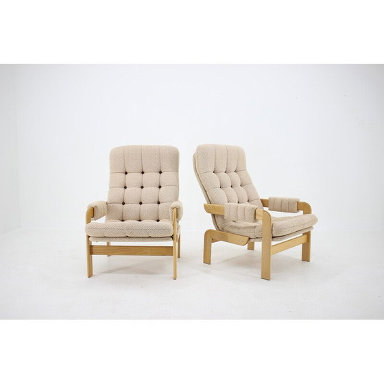 Image 1 of Paire de fauteuils vintage en hêtre à haut dossier, Tchécoslovaquie 1970