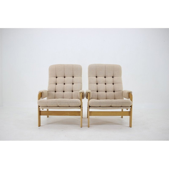 Image 1 of Paire de fauteuils vintage en hêtre à haut dossier, Tchécoslovaquie 1970