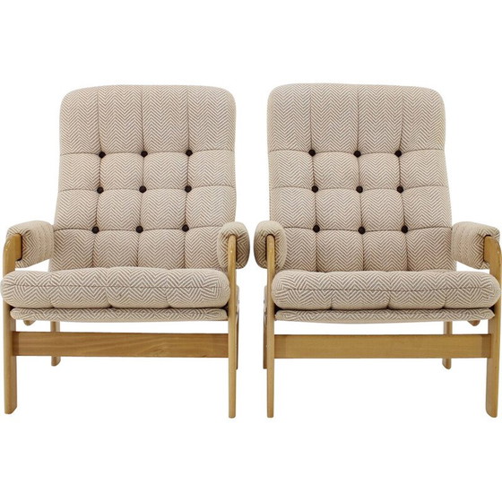 Image 1 of Paire de fauteuils vintage en hêtre à haut dossier, Tchécoslovaquie 1970